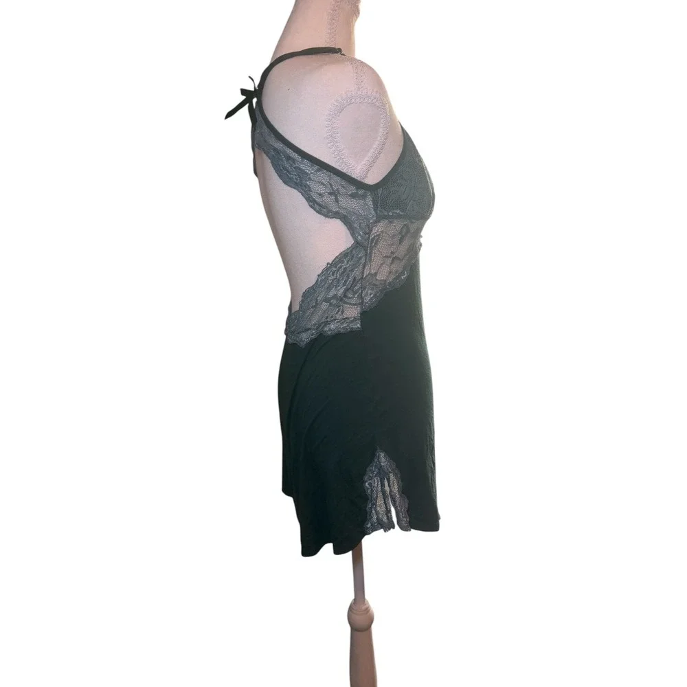 Avidlove‎ Forest Green Lace Trim Open Back Tie Halter Chemise Babydoll S